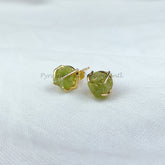 Raw peridot earrings, prong earrings, peridot stud earrings, august birthstone earrings, green gemstone Stud